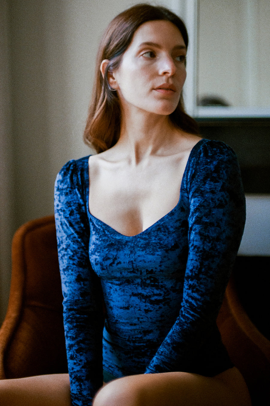 Maria velours bleu nuit