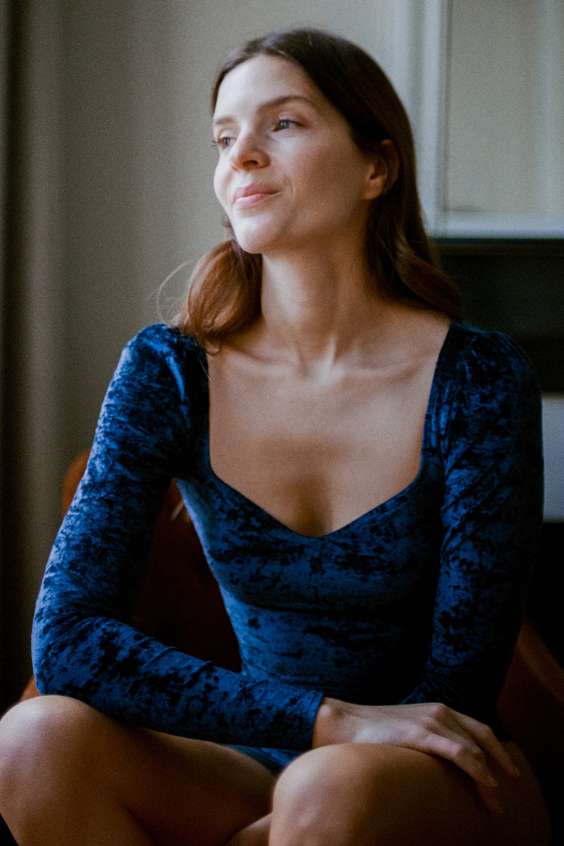 Maria velours bleu nuit