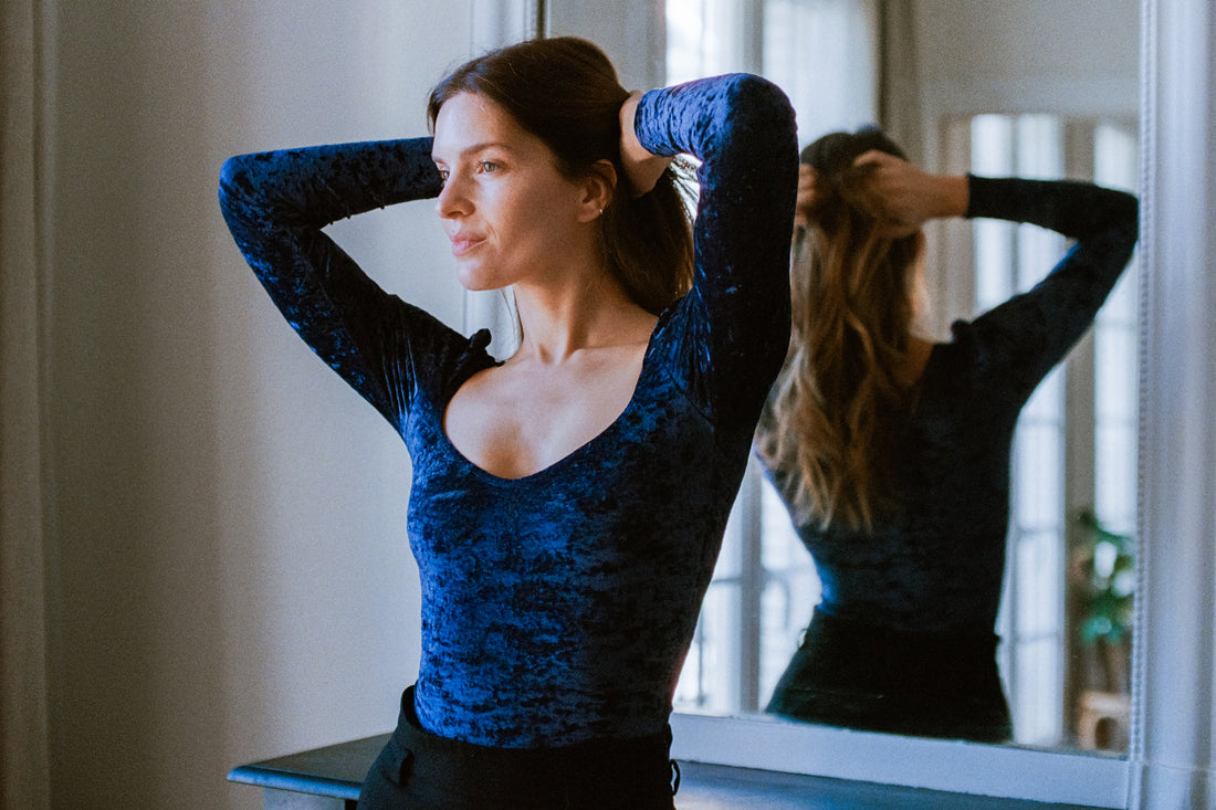 Maria velours bleu nuit